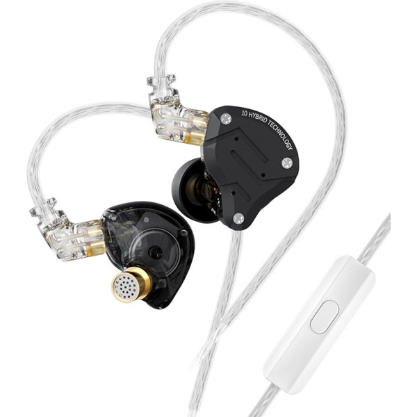 G.K KZ ZS10 Pro In-Ear austiņas ar kabeli, 30Ω HiFi In-Ear austiņu kabelis, IEM In-Ear monitoru austiņas austiņas sporta spēlēm un mūzikai (tīri melnas ar mikrofonu)