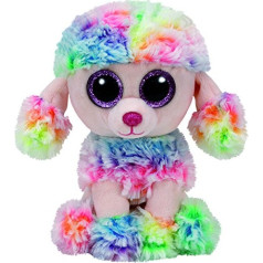 Ty beanie boos pūkains talismans - daudzkrāsains pūdelis, 15 cm