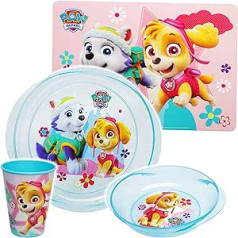 alles-meine.de GmbH 4-daļīgs trauku komplekts - Paw Patrol - Suņi - Everest & Skye - Plastmasa - Mikroviļņu krāsnī - Bez BPA - Dzeramā krūze + šķīvis + graudaugu bļoda + paklājiņš