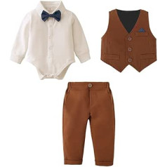 Amissz Baby Boys Clothing Set Suit 3-24 Months, Toddler Gentleman Long Sleeve Romper Shirt + Trousers + Vest + Bow Tie Festive Christening Wedding