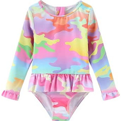 Baby Swimsuit Girls Long Sleeve Kids Baby One Piece Hawaii Ruffle Swimwear Baby Swimsuit Girls 6 Months - 4 Years