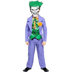 Amscan – komiško stiliaus vaikiškas Džokerio kostiumas, švarkas su marškinių įdėklu, kelnės, kaukė, filmas, siaubo klounas, žudikas, teminis vakarėlis, karnavalas, Helovinas
