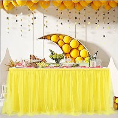 MeiYeAE Till Galda svārki L 183 x A 77 cm Šifona Tutu galda svārki banketiem Candy Party Kāzu dzimšanas dienas ballīte Candy Bar Baby Shower Bērnu dzimšanas dienas galdauti Dekorācija Dzeltena