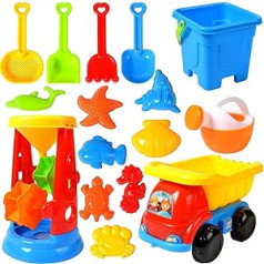 Yeeyf Kids Play Sandbox Nešiojami paplūdimio žaislai ir kibiras 16 dalių smėlio laikrodžio rinkinys + krepšelio rinkinys Vaikų žaislai Paplūdimio žaislai su 4 ratais krepšelis žaislas