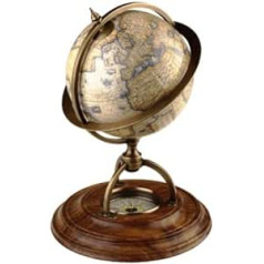 Antikvarinio dizaino ProPassione Globe Small) su riešutmedžio stovu, bronziniu gaubliu ir adatiniu kompasu, aukštis 21 x Ø 14,5 cm