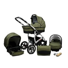 SaintBaby 3-in-1 Isofix 2-in-1 bērnu ratiņi DIN EN 1888 grozāmās pneimatiskās riepas Jaunas SaintBaby Olive Black 2-in-1 L-GO bez bērnu sēdeklīša