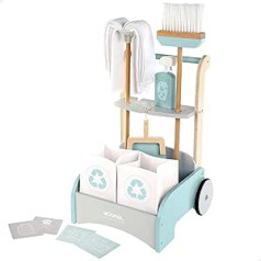 WOOMAX 49298 Cleaning Trolley for Toys, Wooden Trolley, Mop and Dustpan, Children's Cleaning Trolley, Household Toy, Wooden Toy, 10 Pieces, +3 Years