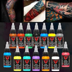 UMIKAkitchen 14 gabali tetovēšanas tintes, 14 krāsu komplekts 1 unce 30 ml/pudele tetovēšanas tintes pigmenta komplekts 3D aplauzumam Skaistuma āda Body Art