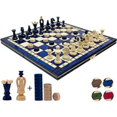 Lielā karalistes šaha spēle un dambretes spēle | Šaha meistars zilā krāsā | Šaha komplekts 35cm | Kvalitatīvs ceļojumu šaha komplekts — ar rokām izgatavots pārnēsājams šahs bērniem un pieaugušajiem