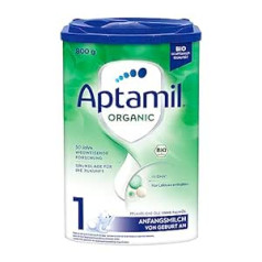Aptamil Organic 1 — bioloģisks sākuma piens no dzimšanas, ar DHA, tikai laktozi, bez palmu eļļas, zīdaiņu pārtika, piena pulveris, 1 x 800 g