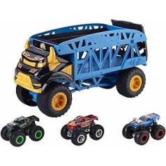 Hot Wheels Monster Trucks Transport Trolley Including 3 Cars, Multicoloured (Mattel GGB64)