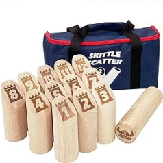 JacMok ķegļu izkaisīšanas spēle - Kubb spēle - Vikingu spēle - Numbers Kubb ar kabatas koka mešanas spēle Ķeģeļu spēles rotaļlieta izmantošanai ārpus telpām