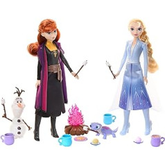 Disney Frozen Frozen Forest piedzīvojumu dāvanu komplekts - 2 lelles, 2 draugu figūriņas, 12 aksesuāri kempingam bērniem no 3 gadu vecuma, HPD52