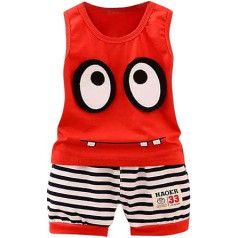 Mazuļu apģērbu zēnu vasaras komplekts, apģērbu komplekts Baby Boys karikatūra Eyes Cute Funny T-kreklu topi + Svītrainas bikses Bērnu apģērbi Zēnu vasaras tērpu komplekts Riou 2019 Jauns (90 cm / 12-18 mēneši, sarkans), sarkans