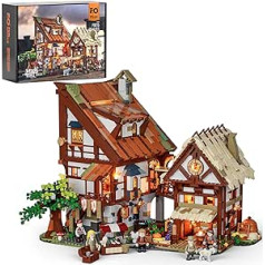 FUNWHOLE Medieval Market Lighting Building Blocks Set - Medieval City LED Light Construction Kit Set 2614 Pieces for Adults and Teenagers