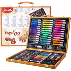 150 Pieces Art Set for Kids Drawing Painting Set with Wooden Storage Box Colored Pencils Watercolour Pencils Brushes Creativity Set for A