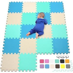 qqpp® 18 Puzzle EVA Foam Puzzle Mat, Puzzle Carpet, Children’s Crawling Mat, Play Mat, Baby Non-Toxic Sports Non-Slip Floor Protection Mat, Fitness Mat, Blue, Green, Beige, QQC-GHJb18N