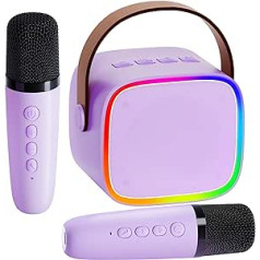 BONAOK mikrofono karaoke aparatas 2 mikrofonai, Bluetooth karaoke aparatai vaikams suaugusiems, nešiojamasis karaoke grotuvas, mikrofonas įkrovimui, vaikų elektroninis žaislas (violetinė)