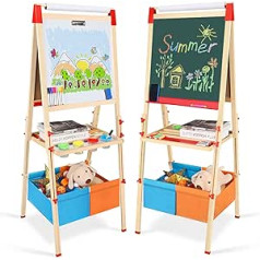 Innedu Children's Easel, Large Wooden Double-Sided Children's Board, Toy Drawing with Letters, Numbers, Chalks and Colouring Pencil, Art Toy Gift for Children from 3-16 Years