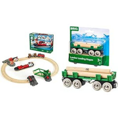 BRIO World 33061 Container Harbour Set - With Port Bridge and Moving Crane for Loading the Cargo Ship - Suitable for Children from 3 Years & 63369600 Railway 33696 - Long Wooden Trolley