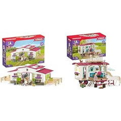 SCHLEICH 42344 zirgu kluba jāšanas stallis ar jātnieku un zirgiem un zirgu kluba karavāna 42593 slepenām kluba sanāksmēm