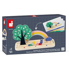 JANOD produktu klāsta orientācija dārzā - 9 aksesuāri, kas izgatavoti no FSC koka + 12 kartītes, izglītojoša bērnu rotaļlieta no 36 mēnešiem, J05077, daudzkrāsaina