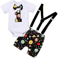 Jungen-Outfit Kinder Kleinkind Junge EIN 1. Geburtstag Outfits Kleidung Kurzarm Fliege Strampler Shorts Hosen Set Neugeborenes Outfit des kleinen Bruders (White, 6-9 Months)