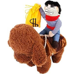 Amosfun Funny Pet Costume Cowboy Outfit Rider with Purse Dress Up Dog Soft Saddle Filled Decoration Prop Novelty Pet Puppy Supplies Clothing Size S