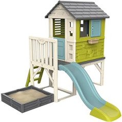 Smoby Stilt House Playhouse with Slide & Sandpit with Windows, Door, Porch, Ladder, for Boys and Girls from 2 Years