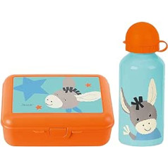 Sterntaler Emmi Donkey Lunch Set, Lunch Box 19 x 14 cm and Aluminium Drinking Bottle 400 ml with Animal Motifs, Lunch Set for Nursery and School