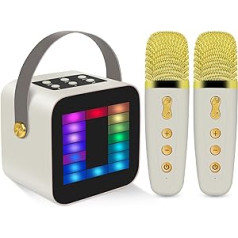 Xndryan karaoke iekārta ar 2 mikrofoniem, pārnēsājama Bluetooth karaoke iekārta ar 12 krāsu gaismām un balss maiņas efektiem, ideāli piemērota ģimenēm, dzimšanas dienas svinībām, dāvanas bērniem, meitenēm,