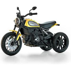 „Smart BeBe“ vaikiškas elektrinis motociklas „Ducati Scrambler“, 12 V akumuliatorius, didelio/mažo greičio MP3 garsas ir šviesa, 3 ratai, 3–8 metai (geltona)