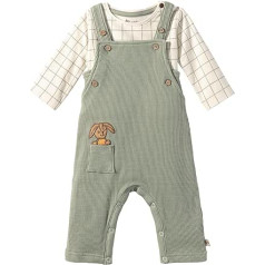 Sterntaler Happy Rabbit Dungarees un bodijs zēniem - Baby Body ar garām piedurknēm Waffle Pique ar aplikāciju priekšpusē - Baby Dungarees ar spiedpogām kājstarpē