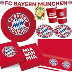 HHO FC Bayern Munich ballīšu komplekts 16 futbola līdzjutējiem 79 gab. Šķīvji Krūzes Salvetes Paliktņi 2 Galdauti Svinību ķēde