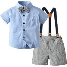 Borlai Baby Boys Gentleman Outifts Bow Tie Stripes Short Sleeve Romper Braces Shorts Clothing Set