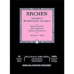 Arches Akvareļu bloks Līmēts 1 puse (15 loksnes) – Graudains – Satīns Dabīgi Balts 185 g/m2 – A3