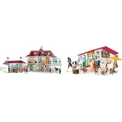 Schleich 42551 Horse Club Lakeside Horse Farm, bērniem no 5-12 gadiem, Horse Club Playset, 56,1 x 16 x 37,6 cm & 42592 Rider Café, bērniem no 5-12 gadiem, Horse Club Rotaļu komplekts