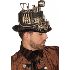 Shoperama Black Steampunk cilindrs ar bronzas rotājumiem un aizsargbrillēm, 58. izmērs vīriešu cepures Gears kasetnes