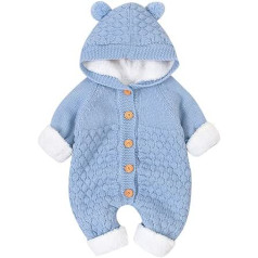 Unisex kūdikio megztas megztinis naujagimiui kūdikiui plius aksominis šiltas žieminis paltas, megztas viršutinis drabužis su gobtuvu, kombinezonas, džemperis