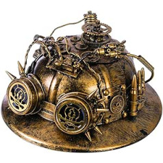 shoperama Steampunk ķivere antīka zelta ar aizsargbrillēm, zobratu patronām un vadiem, cepure Militārās armijas karavīrs