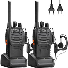 Baofeng Walkie Talkie PMR446 Profesionāls divvirzienu radio 16 kanālu domofons, 2 dab. uzlādējams raidītāja un uztvērēja komplekts ar austiņām un LED gaismu