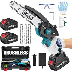 Seesii 20.3 cm Mini Chainsaw Brushless, Electric Chainsaw with Automatic Oiler and 2 Batteries 4.0 mAh, Self-Adjusting Chains, 3 Chains, CH850