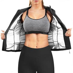 Bafully Sauna Effect Suit Garās piedurknes Waist Trainer Fitnesa krekls Top Tievēšanas Treniņkorsete Sviedru jaka Body Shaper Sports Workout, melns