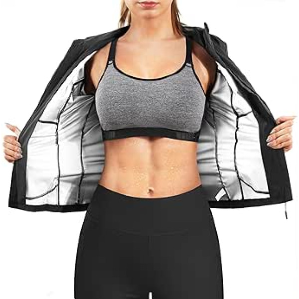 Bafully Sauna Effect Suit Garās piedurknes Waist Trainer Fitnesa krekls Top Tievēšanas Treniņkorsete Sviedru jaka Body Shaper Sports Workout, melns