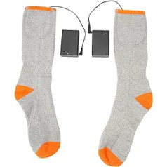 Electric Heated Socks for Men Women Thick Cotton Washable Heating Socks Winter Thermal Socks for Indoor Outdoor Camping Grey Orange