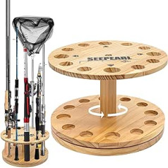 SEEPEARL Fishing Rod Holder Garage Vertical Fishing Rod Holder Wooden Round Floor Stand