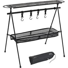 YIWENG Folding Camping Hanging Shelf, Portable Cookware, Hanger, Stand, Storage Organiser with Top Plate Hooks for Barbecues, Picnics, Hiking, Backpacking, Fishing, Camping Cook