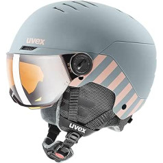 uvex Rocket Jr Visor - Slēpošanas ķivere bērniem - ar vizieri - Individuāla izmēra regulēšana - Rhino - Vaigu sārtums Matēts - 51-55 cm