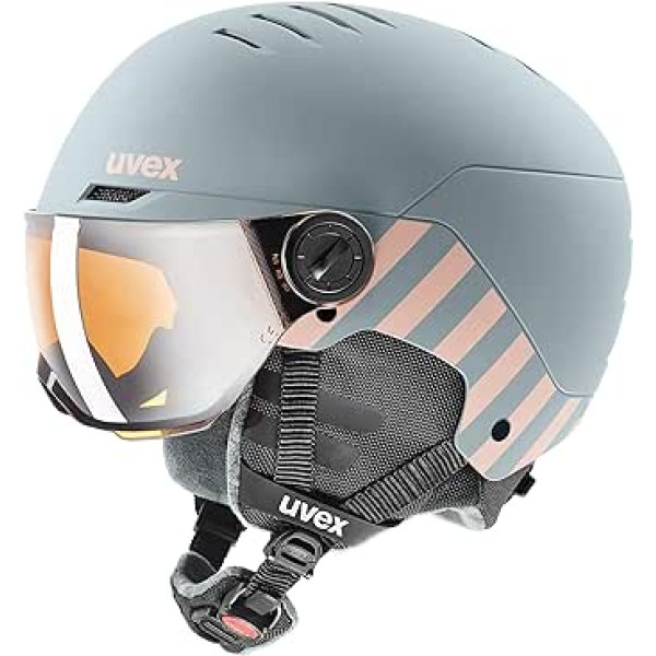 uvex Rocket Jr Visor - Slēpošanas ķivere bērniem - ar vizieri - Individuāla izmēra regulēšana - Rhino - Vaigu sārtums Matēts - 51-55 cm