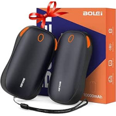 BOLEi įkraunamas rankų šildytuvas, 10000 mAh daugkartinis elektrinis rankų šildytuvas Power Bank USB nešiojamas su 3 reguliuojamais šildymo režimais, elektrinis kišenės šildytuvas, tinka žiemos sportui lauke